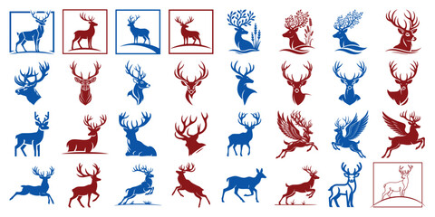 Fototapeta premium Different kinds of Deer silhouette vector icon set