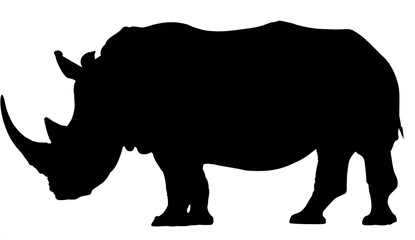 Silhouette of a large rhinoceros, rendered in solid black against a plain white background