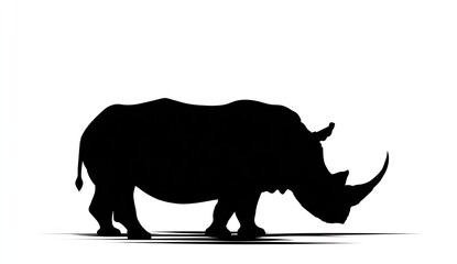 Silhouette of a large, four-legged animal with a prominent horn and thick skin