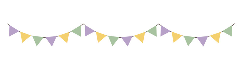 Bunting garland with colored triangular flags. Soft minimal illustration isolated on white for celebrations, parties, invitations, baby showers and branding designs. © miss LEMON