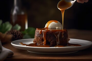 Warm Sticky Toffee Pudding with Sauce Drizzle | Mouth‑Watering British Dessert christmas cake with candle