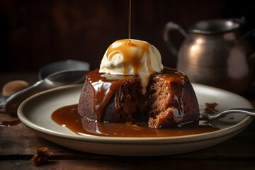 Classic Sticky Toffee Pudding Served Hot with Ice Cream or Custard | Indulgent Treat lamb chops with potatoes