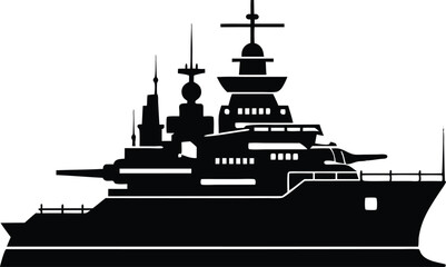 Detailed Battleship Silhouette Illustration in Black and White © Anh Hoang