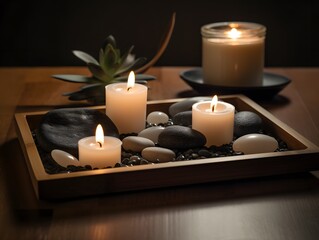 Calming Spa Setting with Aromatherapy Candles and Stones | Wellness Still Life candles on a table