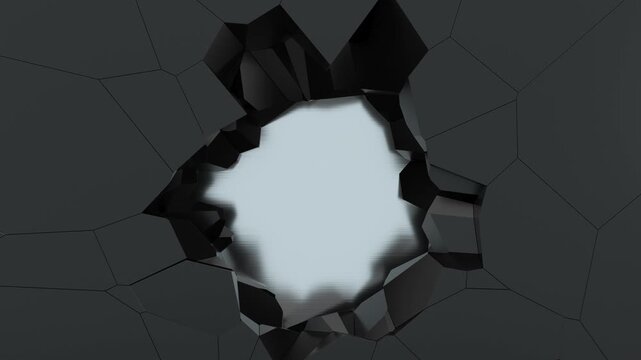 Crack hole on the dark metal wall, 3d rendering 4k