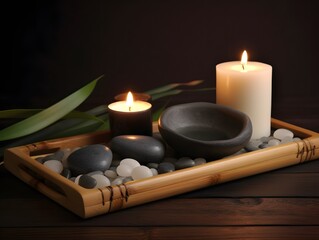 Relaxing Spa Arrangement with Candle Glow, Stones and Oils | Peaceful Ambience spa still life with candles