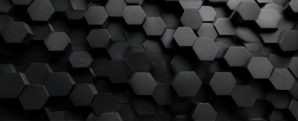 A dark, abstract background featuring a repeating pattern of 3D, textured, and hexagonal shapes