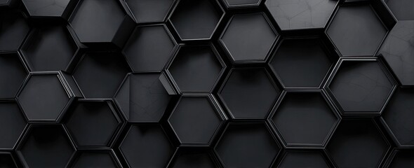A close-up shot showing a pattern of black hexagonal shapes. Some are raised, creating depth