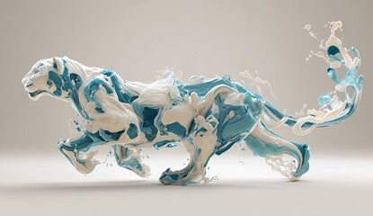 Fluid sculpture of a cheetah rendered in two colors, appearing to sprint across a neutral backdrop