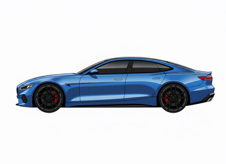 Naklejka premium 青いスポーツカーのサイドビュー（自動車のイラスト・横向き）