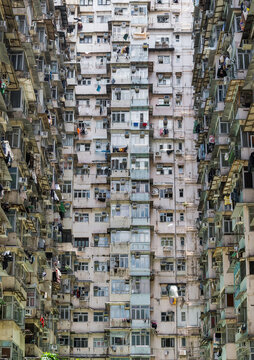 Exterior of The Monster Building. Group of five connected buildings on King's Road, Quarry Bay, Hong Kong. lts official name is Parker Estate