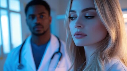 Diverse medical professionals collaborate in a modern healthcare environment, showcasing teamwork and dedication to patient care in a clinical setting