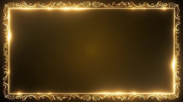 Glowing Ornate Golden Frame with Intricate Swirls on a Dark Elegant Abstract Background Design