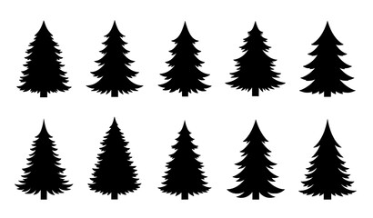 Classic Christmas tree silhouette set in simple vector illustration style
