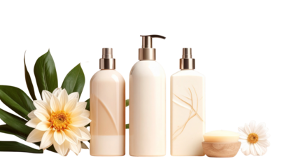 Hotel shampoo conditioner body wash bottles isolated on solid background4