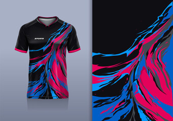 T-shirt mockup abstract texture grunge sport jersey design for football, soccer, racing, esports, running, pink black blue color © Nimpuna O
