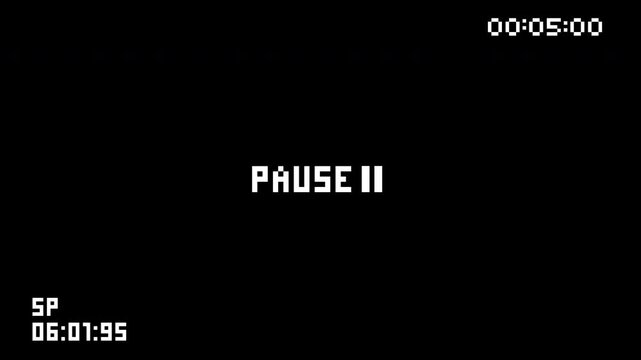 Pausing vhs with timer on a black screen  suitable for technology, countdown, suspense, and digital concepts in design projects.