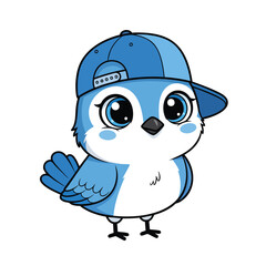 Obraz premium Kawaii Style Blue Jay Bird Character Graphic