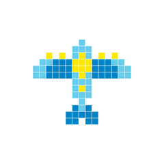 Fototapeta premium A flat pixel design made of geometric square color blocks on a clean icon layout. Pixel art military aircraft