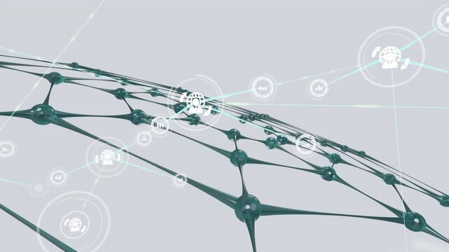 Animation of network of connections with icons over blue net
