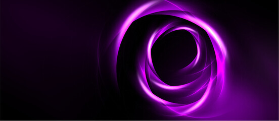 Naklejka premium Abstract purple swirls create dynamic energy. Concentric circles radiate from dark center, forming captivating visual effect.