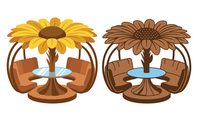 Creative sunflower table and four chairs outdoor seating area restaurant furniture design
