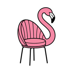 Pink flamingo shaped chair design isolated on transparent background vector