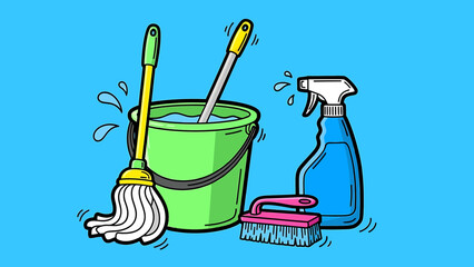 Cleaning Supplies Bucket Mop Sprayer Brush.