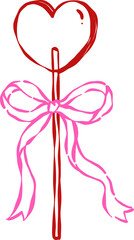 Whimsical Hand Drawn Coquette Heart Lollipop Candy Valentine