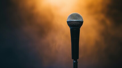 A microphone stands alone on a stand in a jazz club. Smoke fills the air, and the mood is lively as music plays in the background