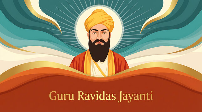 illustration of bearded saint with halo and decorative abstract background for magh purnima and guru ravidas jayanti