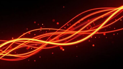 Dynamic abstract orange and red glowing light trails flowing on a dark black background, creating an energetic and futuristic effect. - Powered by Adobe