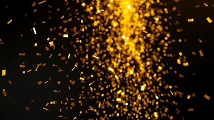 Golden confetti showering against a dark background, capturing a moment of celebration.