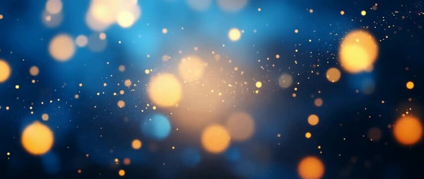 Sparkling gold particles on blue background bokeh effect luxury abstract animation overlay