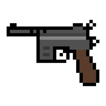 Pixelated Mauser C96 Pistol Side View in Retro Game Style

