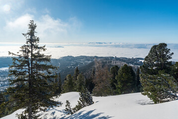 View from Trigan mountain ridge bellow Patria mountain peak in winter High Tatras mountains in Slovakia