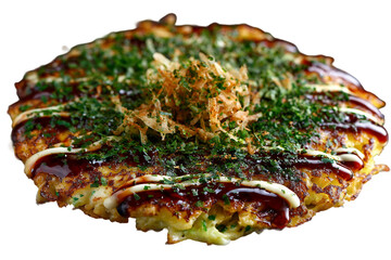 Japanese Okonomiyaki isolated on transparent background