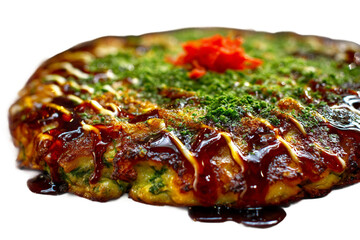 Seafood Okonomiyaki isolated on transparent background