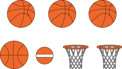 Basketball Balls and Hoop Set Sports Equipment Flat Vector Illustration Collection © HazelQueen