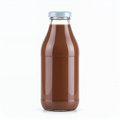 Charming chocolate milk display in a vintage glass bottle against a white background