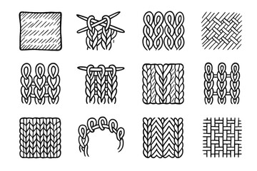 Set texture fabric icon sketch vector pattern modern handdrawn lines knitting