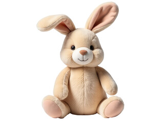 Obraz premium A plush toy rabbit sitting peacefully on a clean white background, suitable for various commercial uses