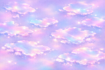 ホログラフィックなオーロラカラーのクラスター光背景｜雲や鉱物のように点在する上品なソフトテクスチャ