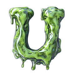Top View of Letter U Made of Pastel Blue Slime Isolated on Transparent Background