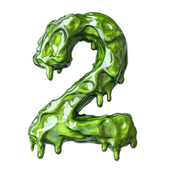 Top View of Number 2 Made of Blue Slime Isolated on Transparent Background