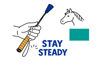 Hand holding golf club handle with horse illustration and encouraging message