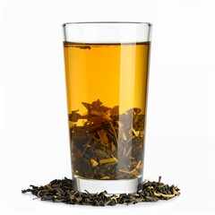 Refreshing herbal infusion in clear glass against a pristine white background
