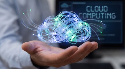Innovative cloud computing concept in a person's hand