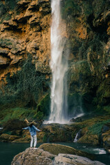 Fototapeta premium a waterfall salto de la Novia in Navajas, Castellon province, Alto Palancia, Spain
