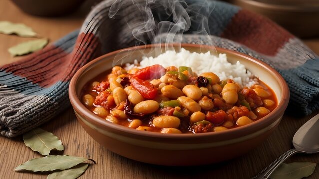 Traditional Turkish kuru fasulye white bean stew in tomato sauce served with rice hearty winter comfort